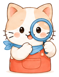 虫めがねで調べるパスにゃん